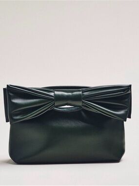 Anthropologie Bow Clutch Dark Green
